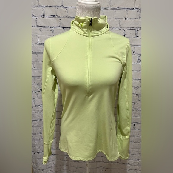 Under Armour Women’s Neon Yellow Cold Gear Fitted Mock Neck 1/4 Zip Running M - Picture 1 of 8